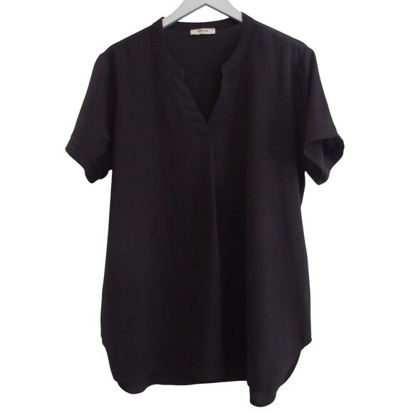 Timeson Tops - Timeson Black Split V-Neck Short Sleeve Top Blouse Sz XL